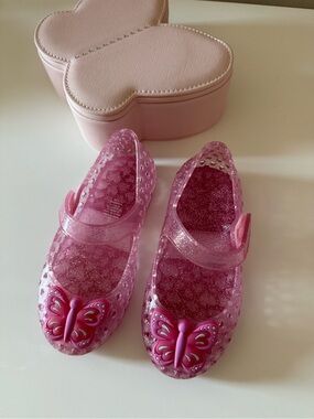 Girls Pink Glitter Jelly Shoes with Butterfly Accent